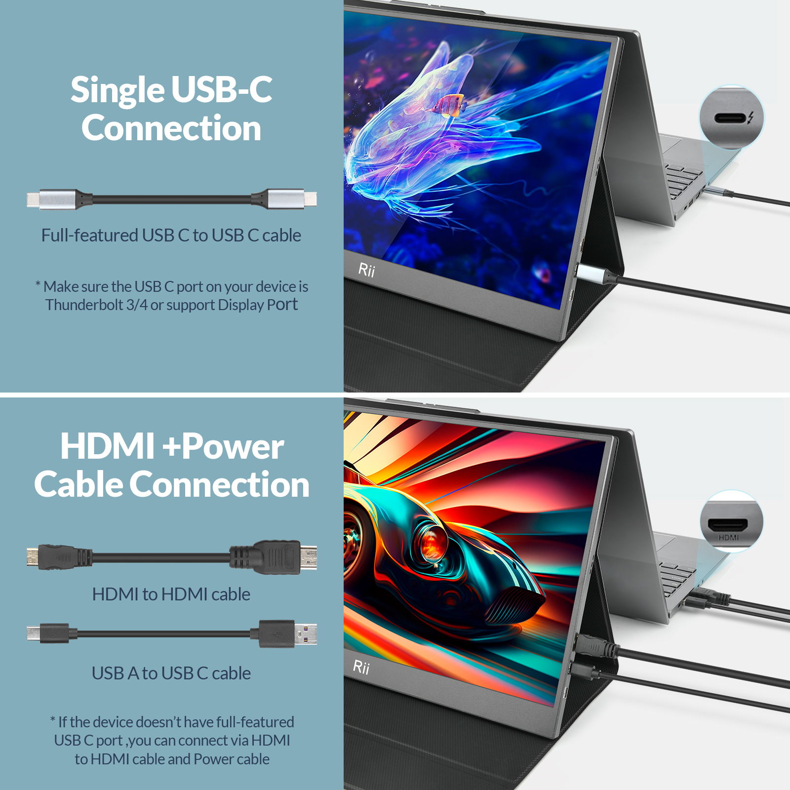 Rii Monitor Portable 15.6" Full-HD with USB-C/HDMI & Case/Stand RS100 - Image 6