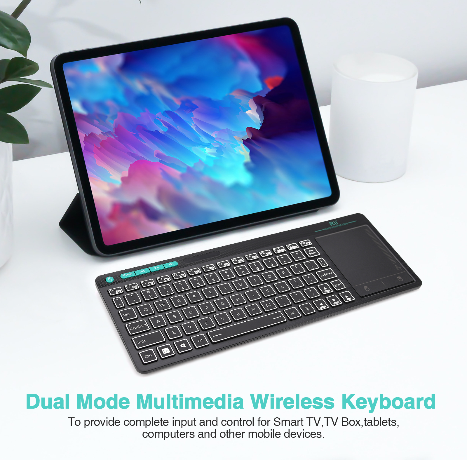 Rii Mini Keyboard Wireless 2.4GHz & Bluetooth with Large Touchpad & Media Keys RGB K18S - Image 6