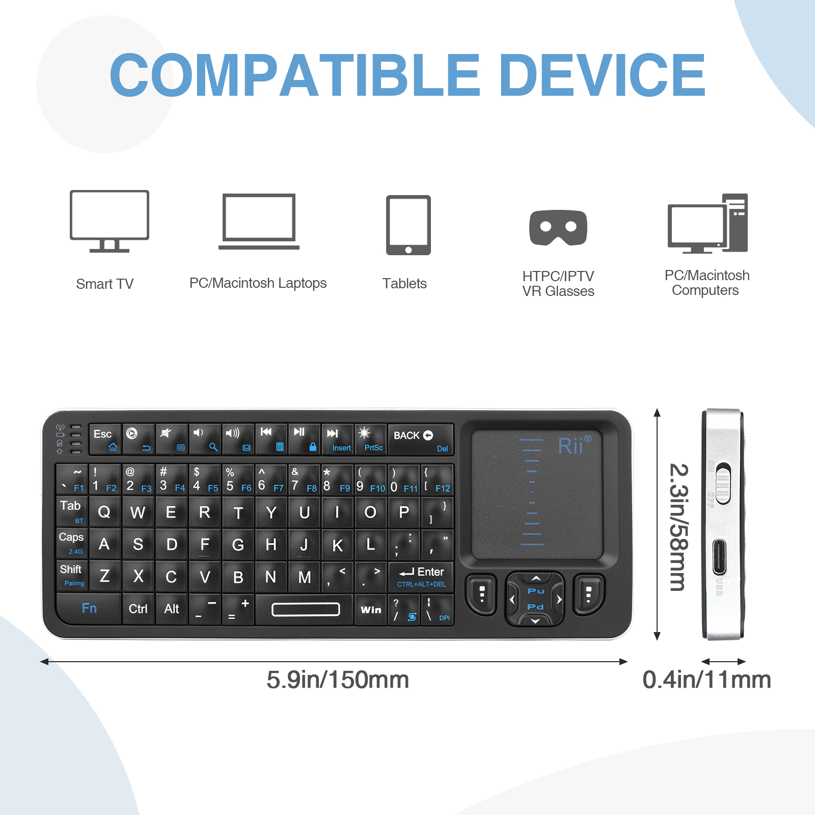 Rii Mini Keyboard Wireless 2.4GHz & Bluetooth with Touchpad K06 - Image 5