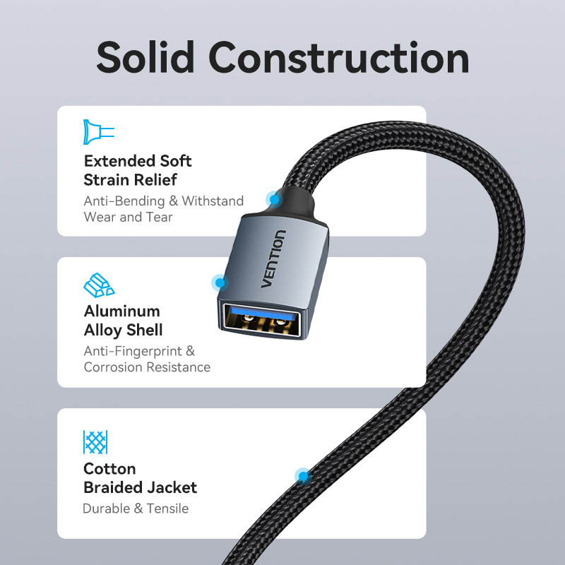 Vention IT Cable USB-A 3.0 M-F Extension Braided Aluminium 2.0m Grey CBLHH - Image 9