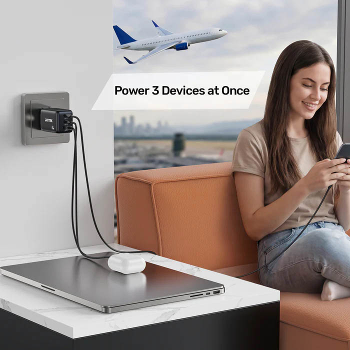 Unitek Charge Wall GaN 65W USBCx2 USBAx1 UK P1130 Black - Image 5