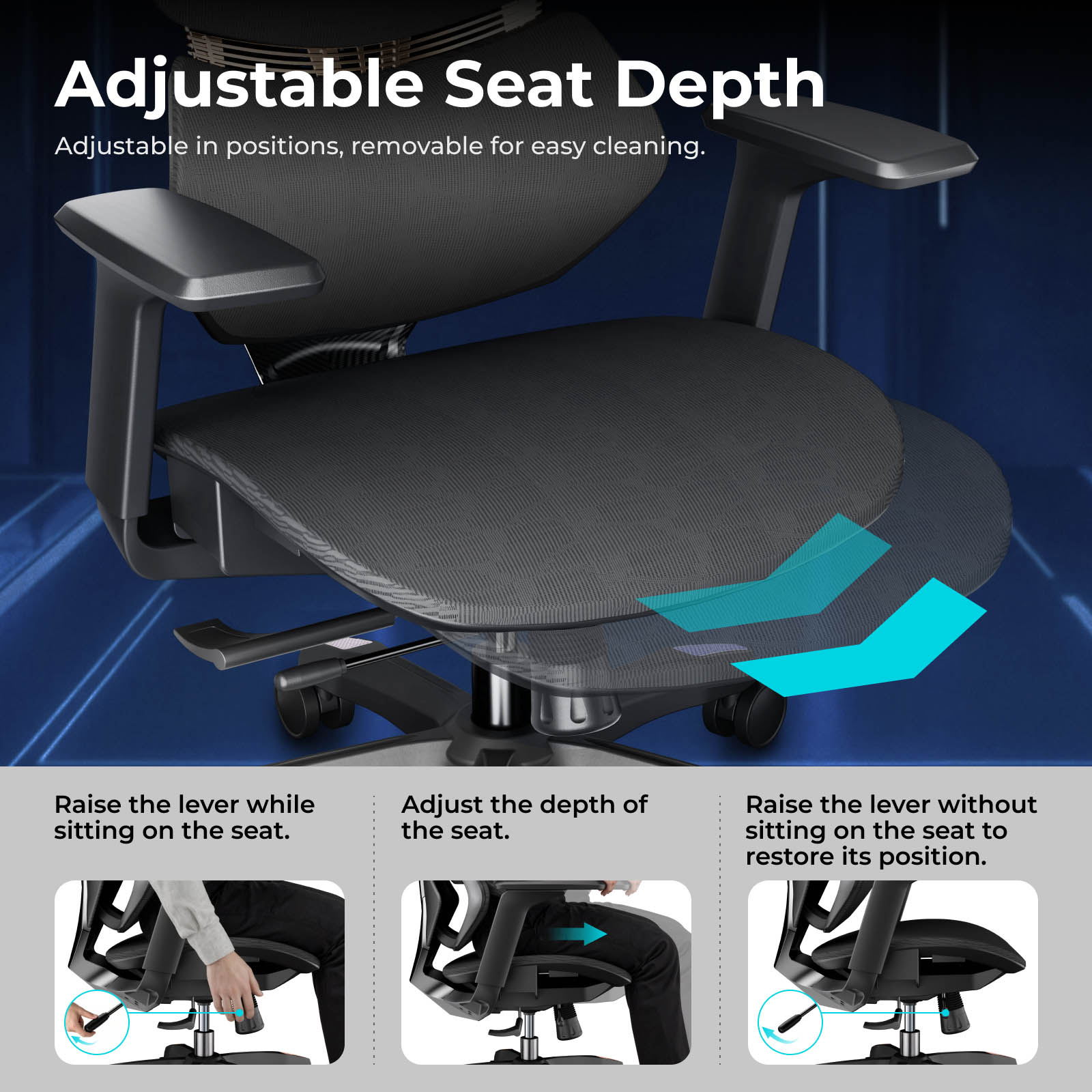 Lumivida Gaming/Office Chair Ergonomic Mesh Lumbar Support Adjustable Seat/Armrest CH09-8 Black - Image 6