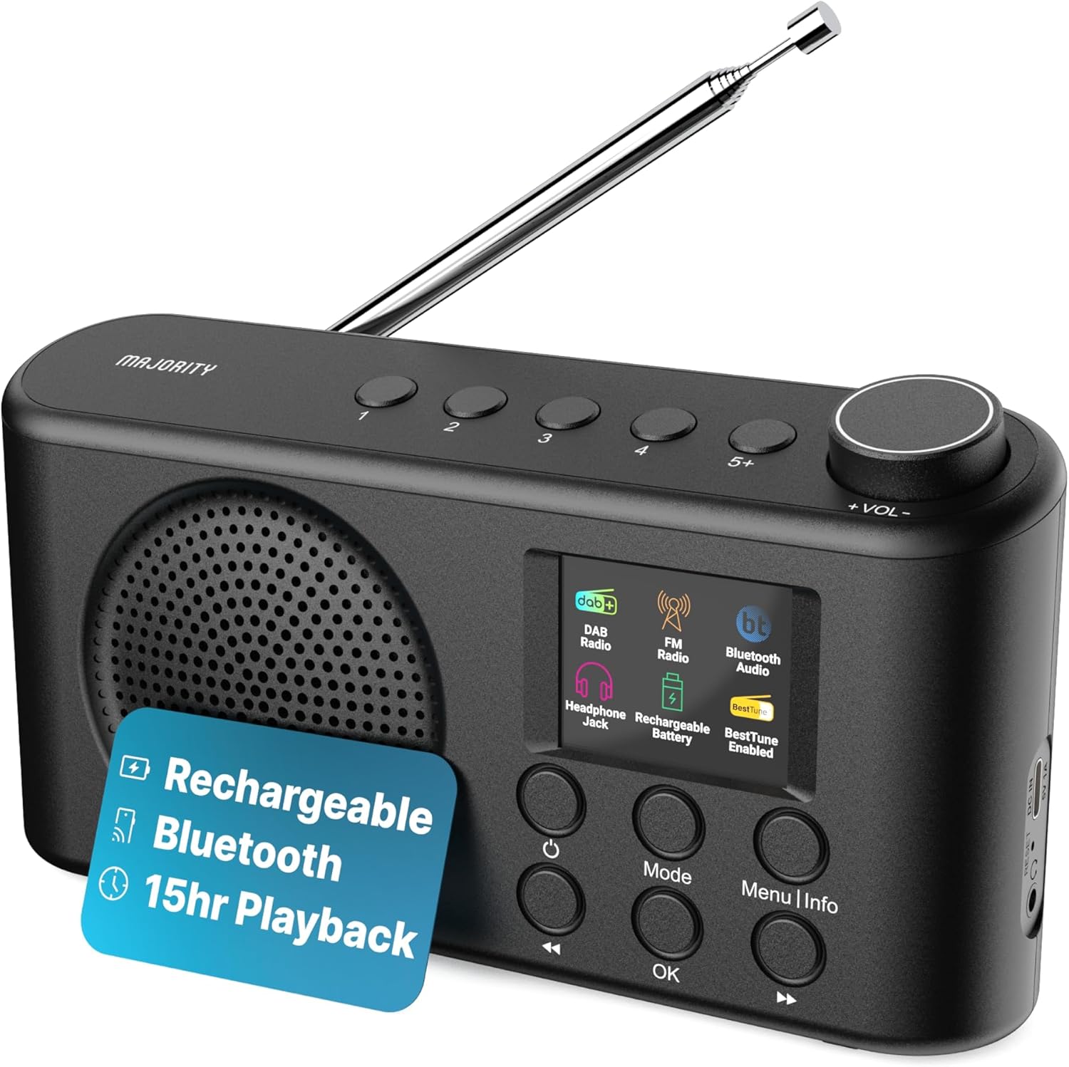 Majority ORWELL Pro Portable FM/DAB Radio with Display & Bluetooth USB-C Rechargeable