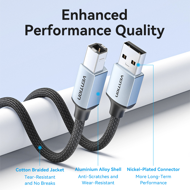 Vention IT Cable USB-A 2.0 to USB-B Printer Braided 3.0m Aluminium Grey CTTHI - Image 7