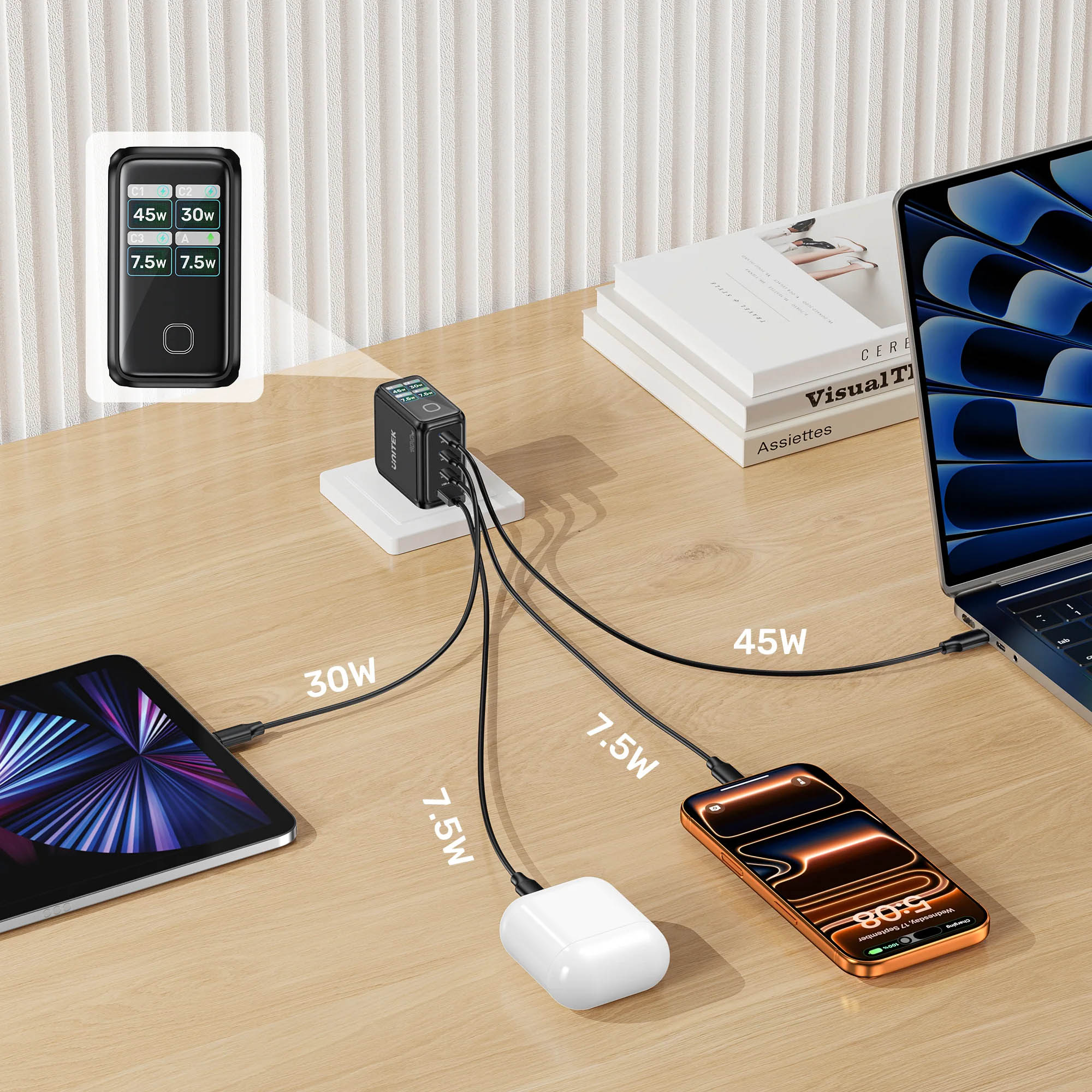 Unitek Charge Wall GaN 100W USBCx3 USBAx1 UK P1131 Black - Image 5