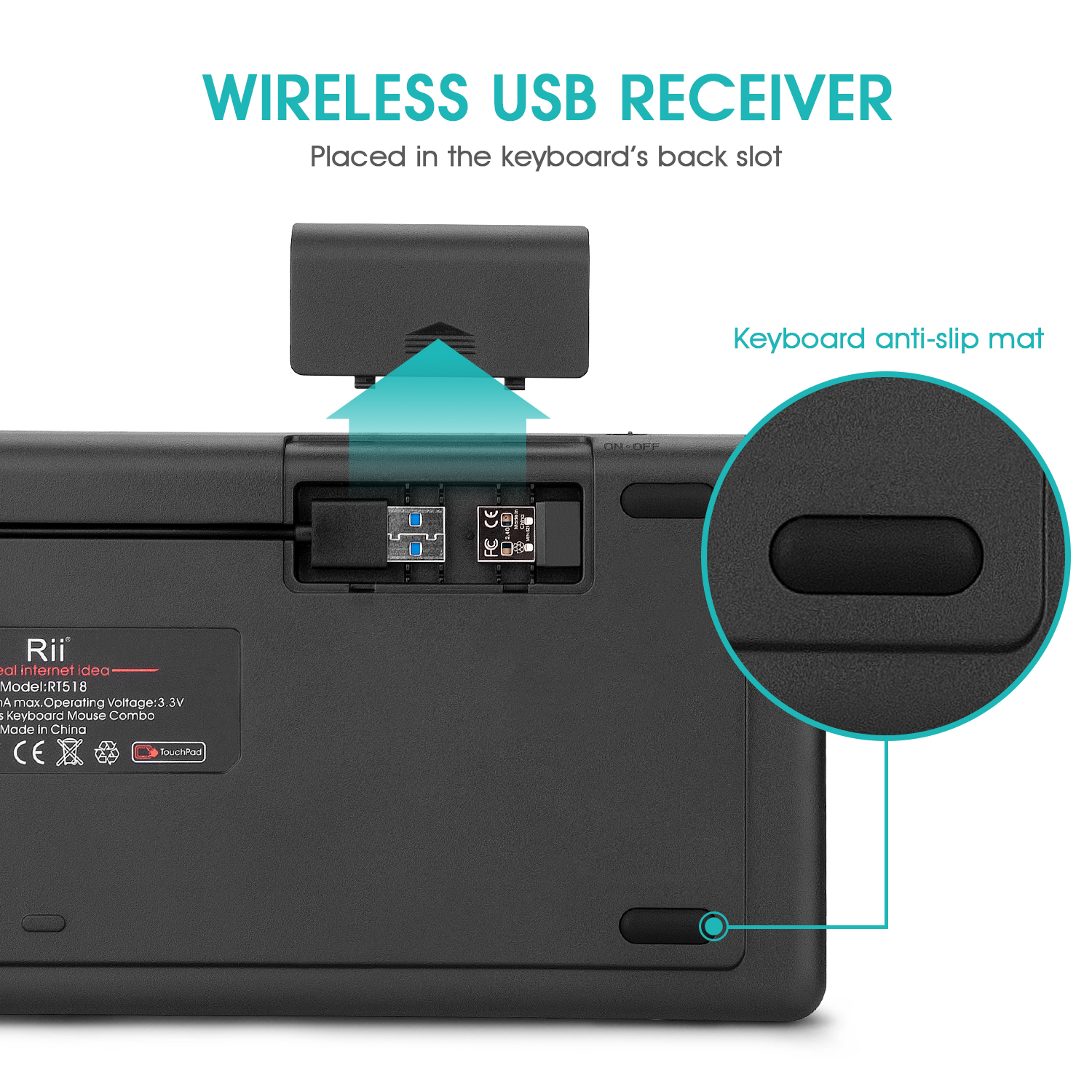 Rii Mini Keyboard Wireless 2.4GHz & Bluetooth with Large Touchpad & Media Keys RGB K18S - Image 7