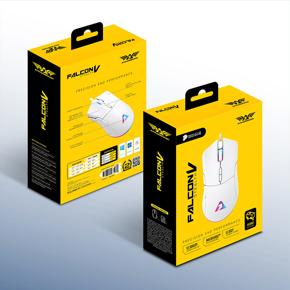 Armaggeddon Gaming Mouse Wired 12000CPI Silent , HUANO Switches FALCON V STEALTH White - Image 8