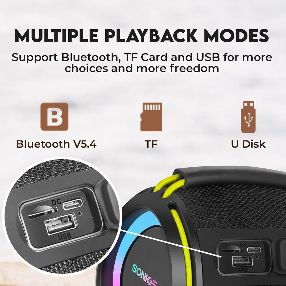 SonicGear Portable Speaker TWS BT/USB/FM/RGB IPX5 10W SONICGO! BOOM 2 - Image 15