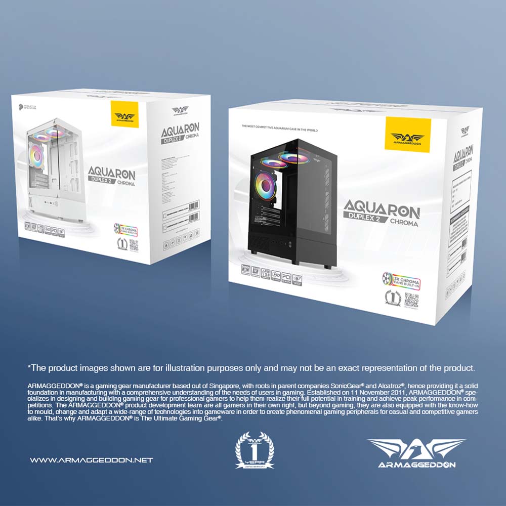 Armaggeddon Gaming Case M-ATX AQUARON DUPLEX 2 CHROMA White (3x Chroma Fans) - Image 8