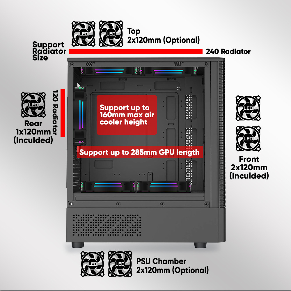 Armaggeddon Gaming Case M-ATX DEEPFREEZE DUPLEX 2 CHROMA Black (3x Chroma Fans) - Image 8