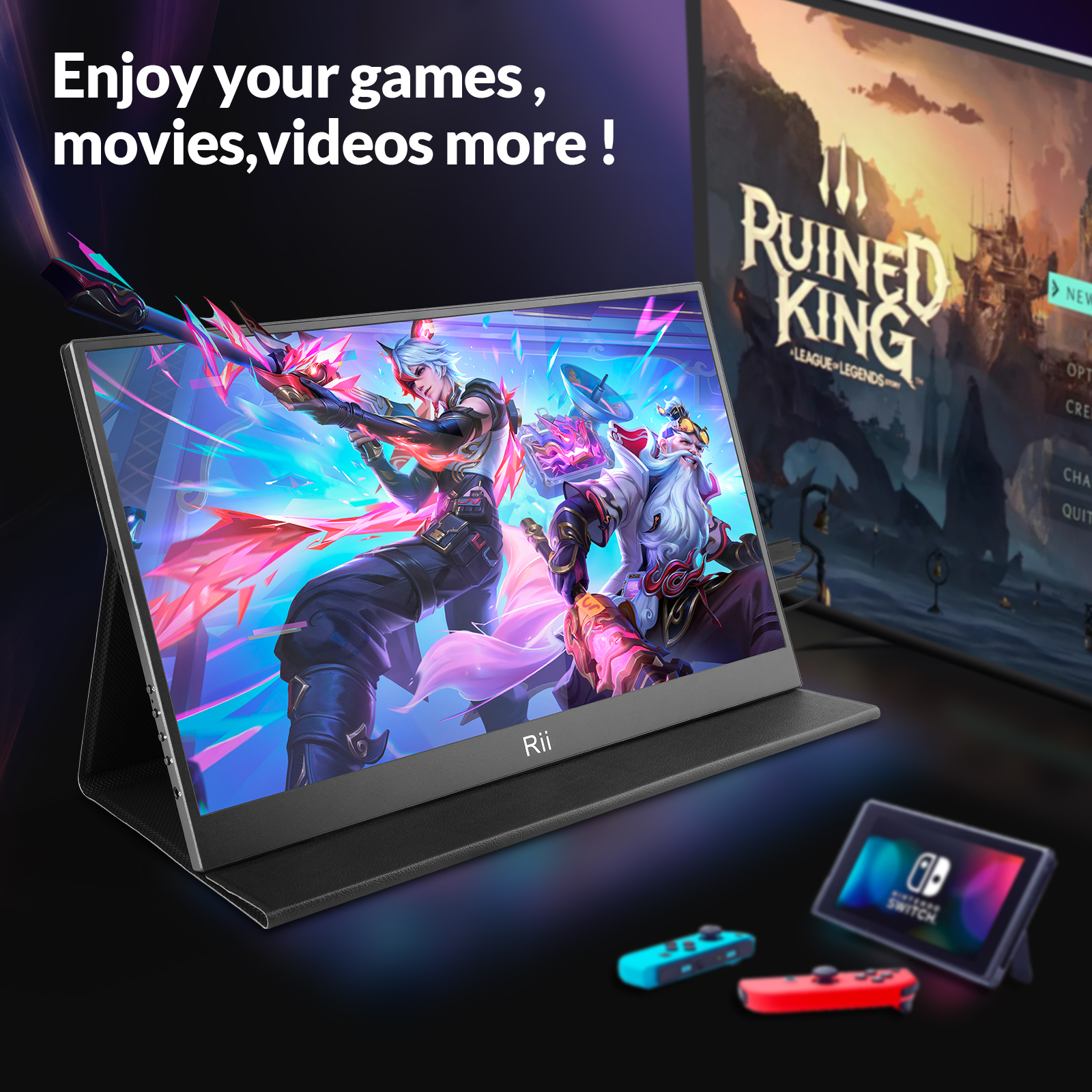 Rii Monitor Portable 15.6" Full-HD with USB-C/HDMI & Case/Stand RS100 - Image 9