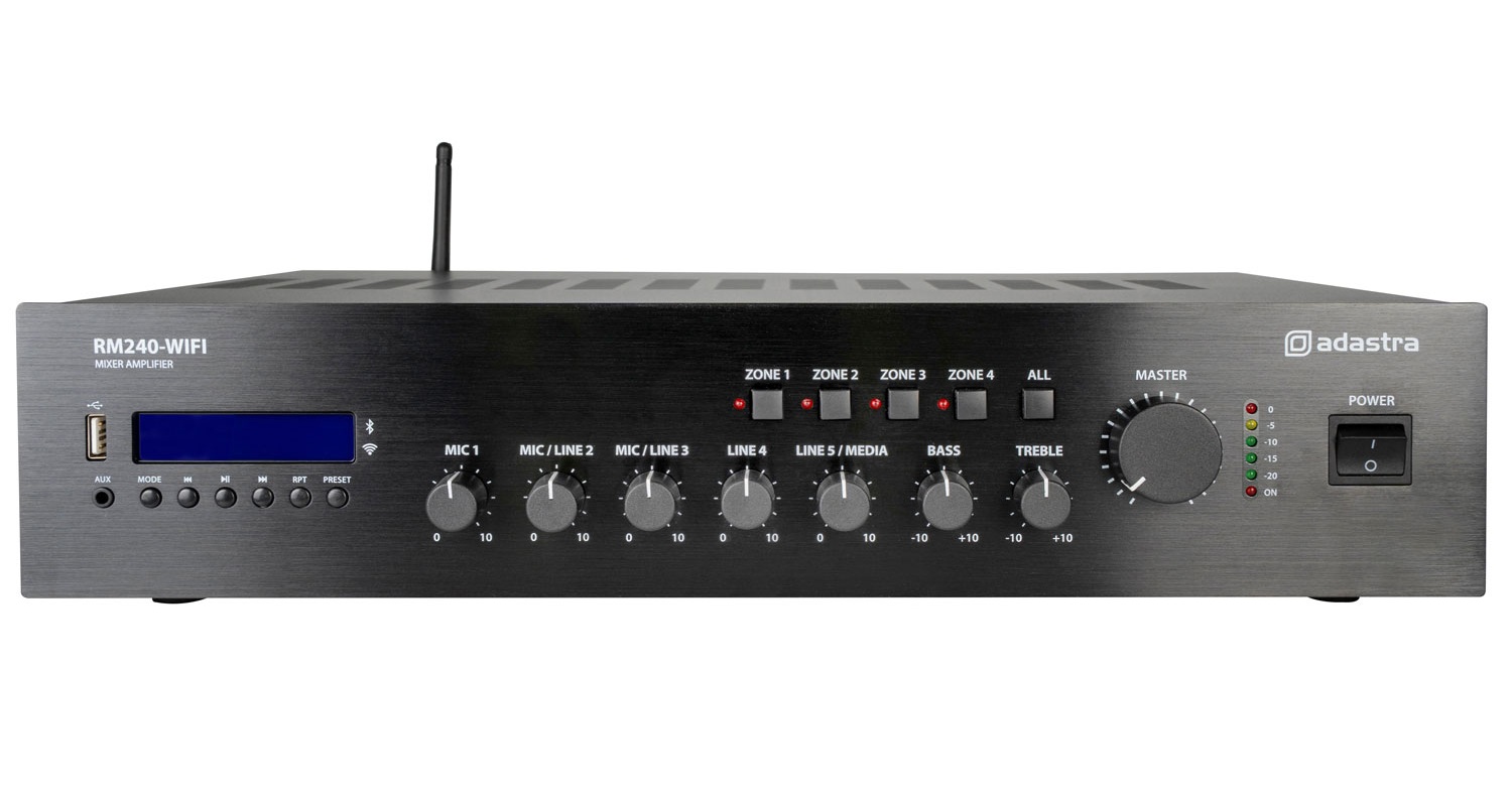 Adastra RM240-WIFI 240W Amplifier 100V with 4 Zones FM/USB/BT/WiFi 953.235UK