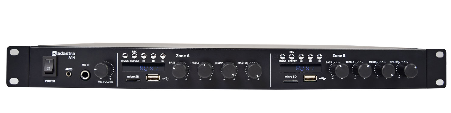 Adastra A14 2 x Independent Stereo Zones Amplifier x 200W per Zone & 2x Media Players BT/USB/FM 953.414UK