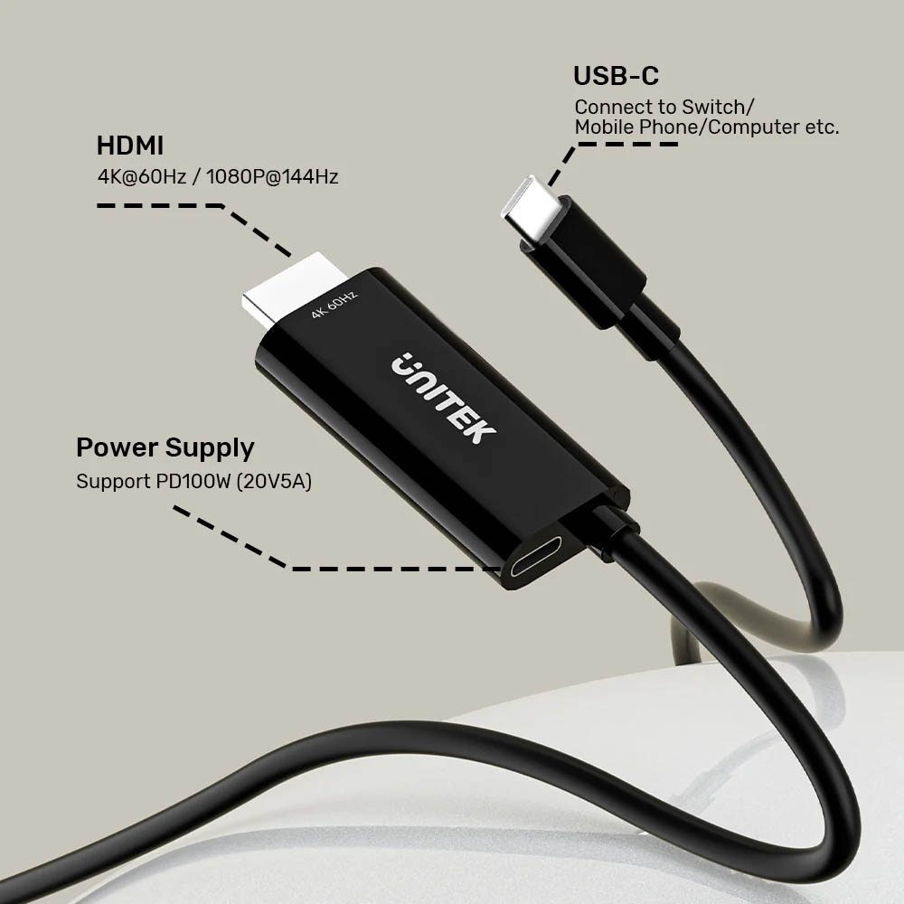 Unitek Converter USB-C to HDMI Cable 4K60Hz 2.0m + PD100W V1439A - Image 10