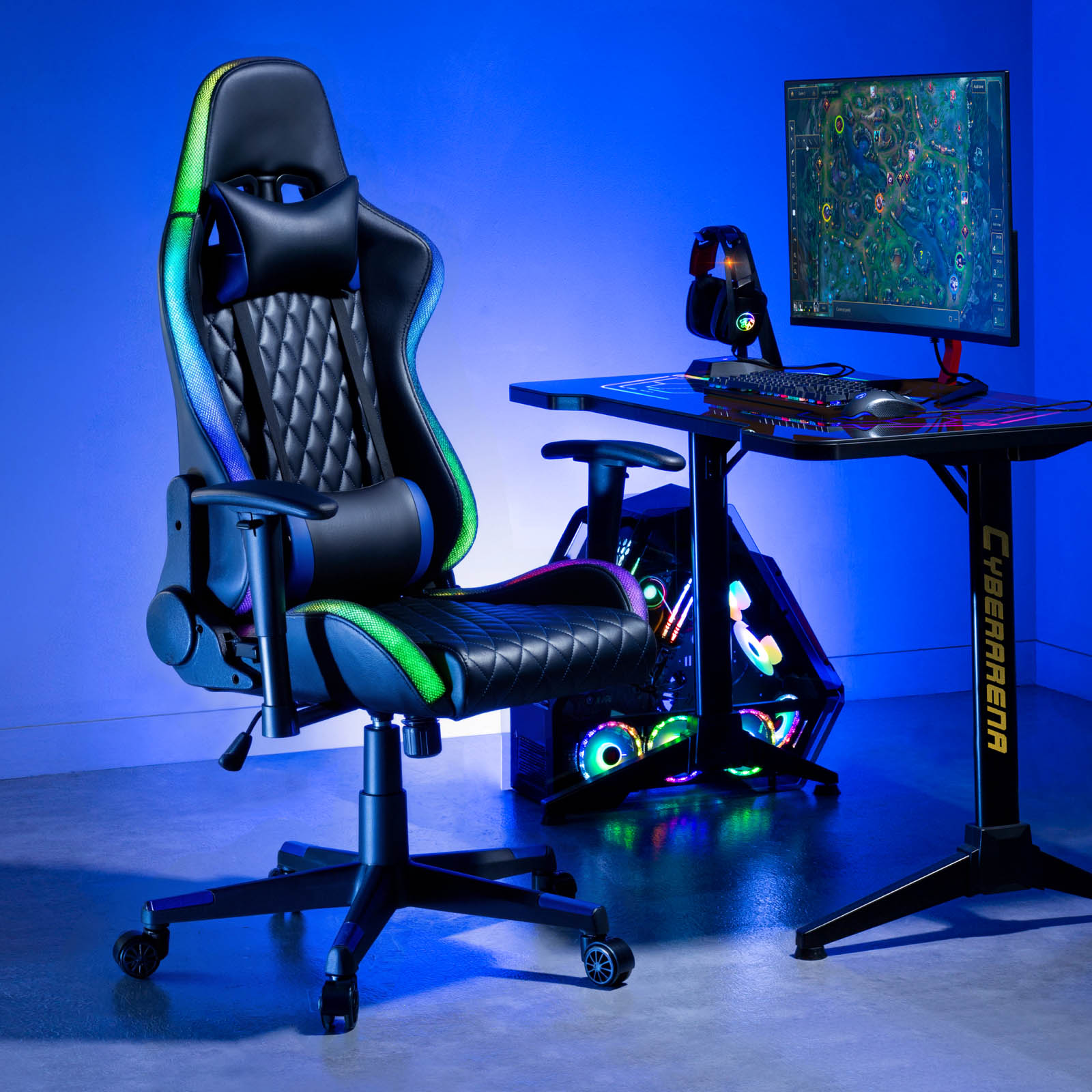 Lumivida Gaming Chair with Headrest, Lumbar Support & RGB Lights CH06-30 Black - Image 9