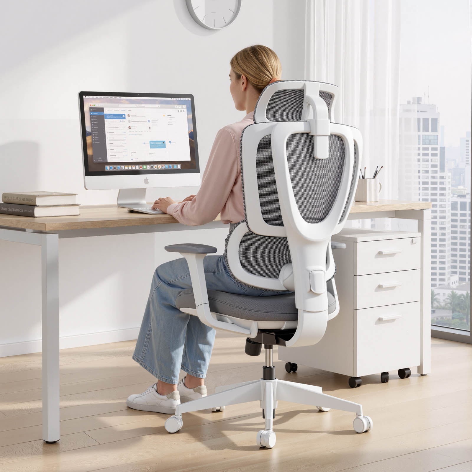 Lumivida Office Chair Ergonomic Mesh Lumbar Support Adjustable Seat/Armrest CH10-26 Grey - Image 9