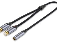 Vention 3.5mm Female to 2-RCA Female Cable Braided Aluminium 0.3m BCOHY