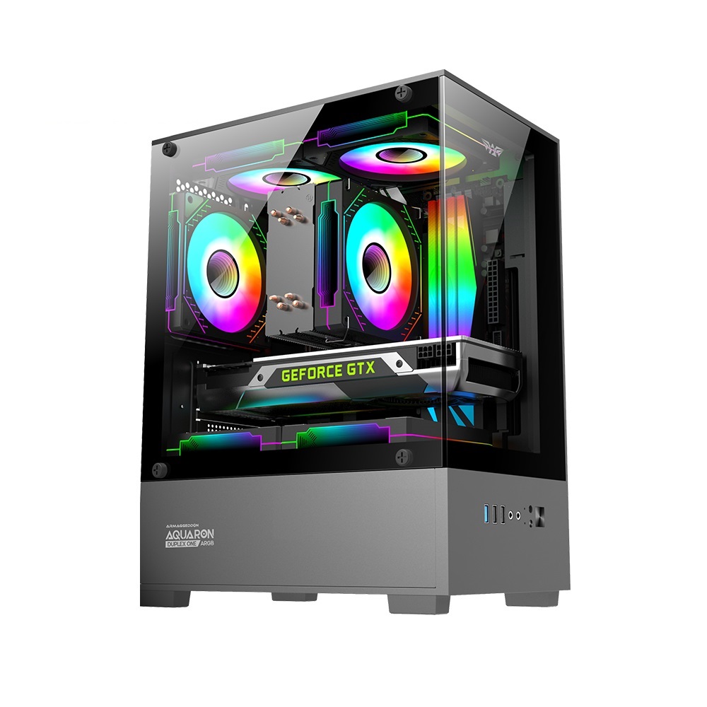 Armaggeddon Gaming Case M-ATX AQUARON Duplex ONE Black + 3xARGB (Bottom USB)
