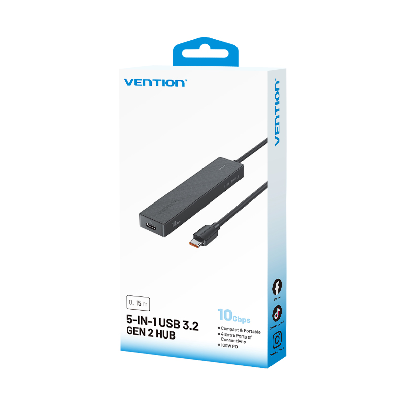 Vention IT HUB USB-C 3.2 4xA + PD100W USB-C Port CKCBB - Image 11