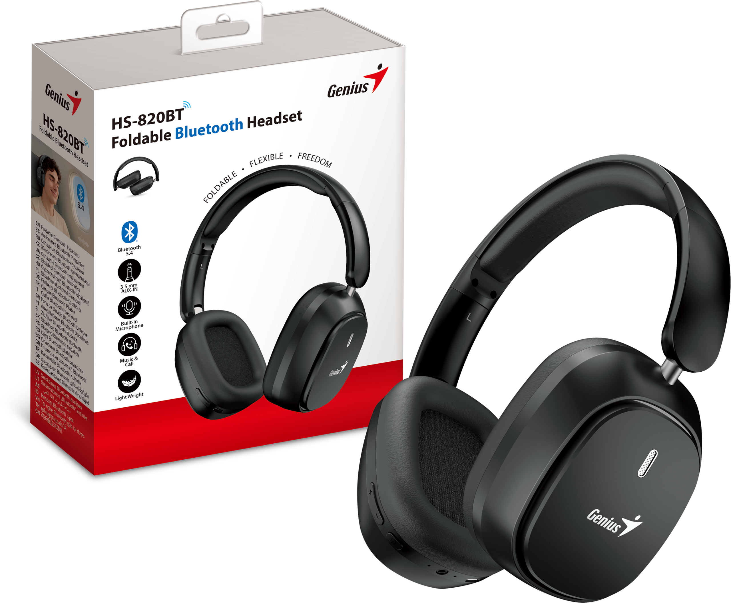 Genius Mobile Headphones Over Ear Bluetooth Foldable HS-820BT Black - Image 6