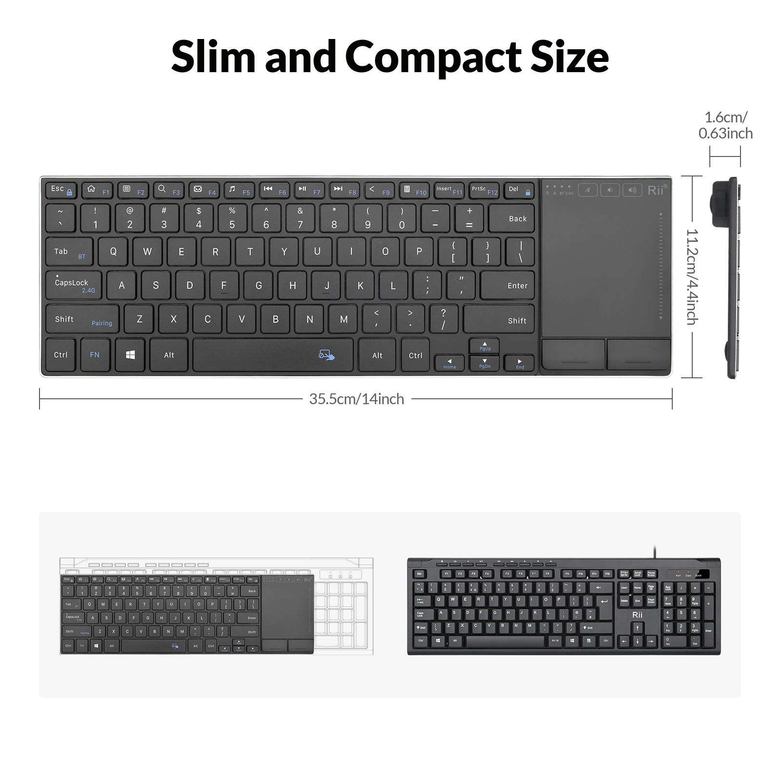 Rii Mini Keyboard Wireless 2.4GHz & Bluetooth with Large Touchpad & Media Keys Stainless Steel K22BT - Image 10