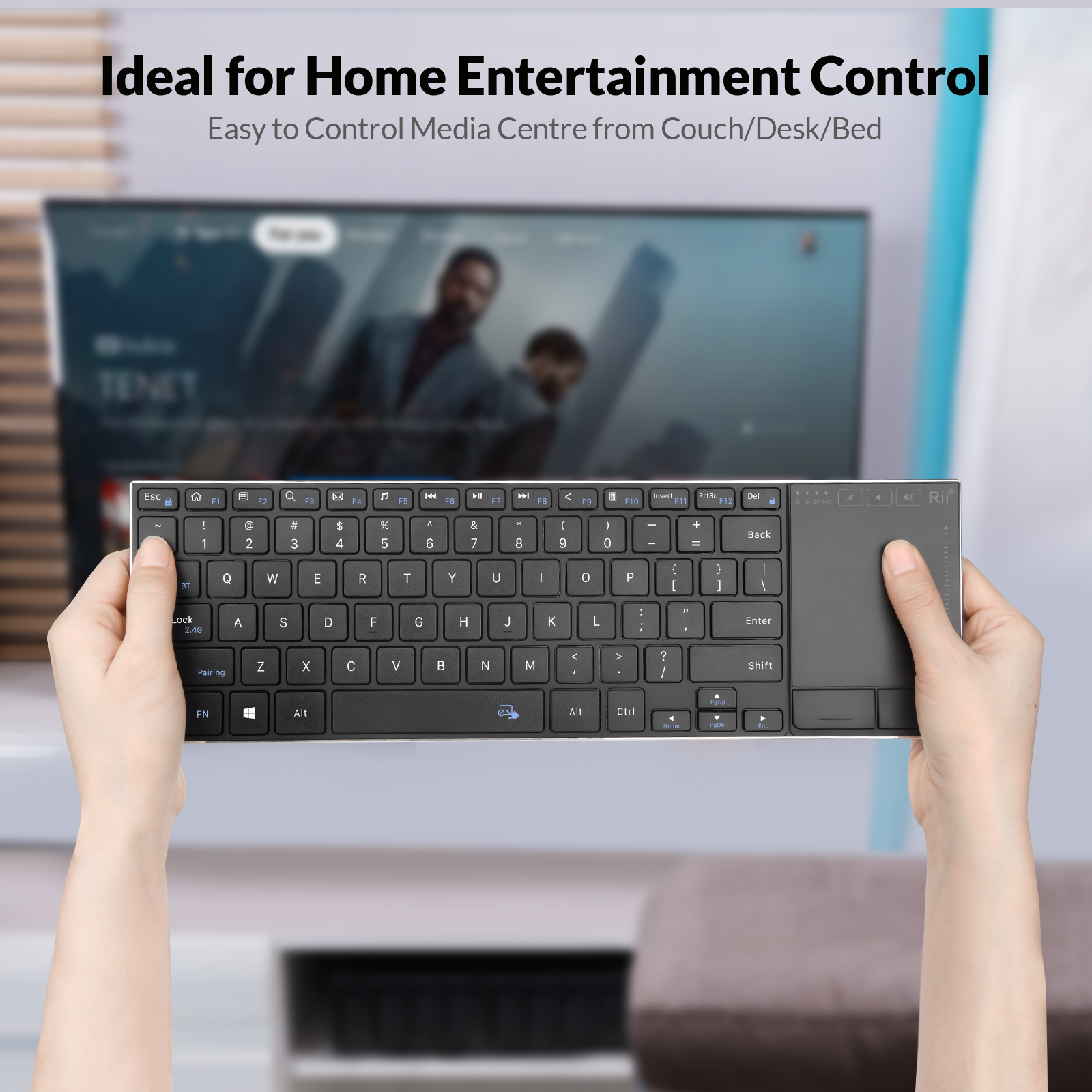 Rii Mini Keyboard Wireless 2.4GHz & Bluetooth with Large Touchpad & Media Keys Stainless Steel K22BT - Image 2
