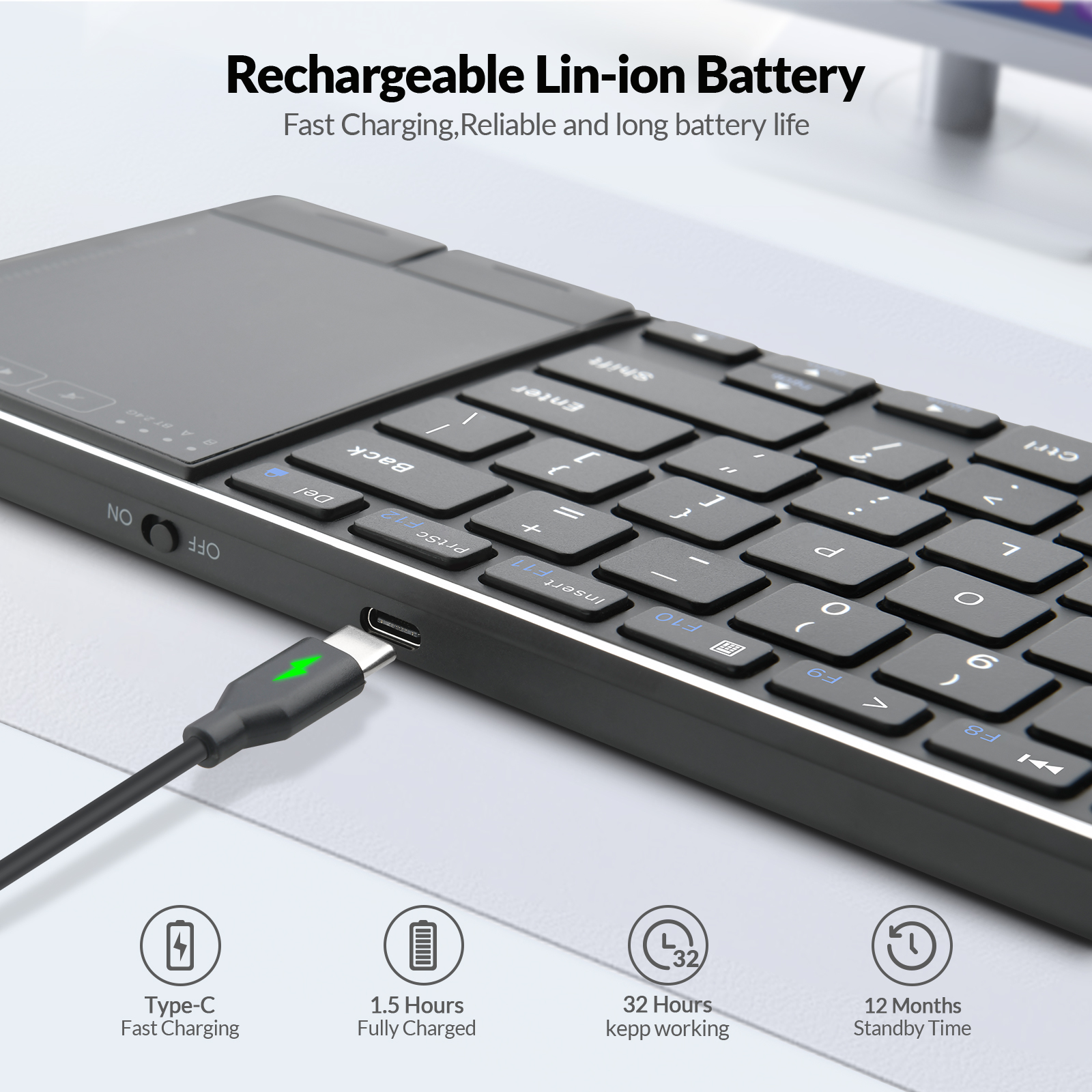Rii Mini Keyboard Wireless 2.4GHz & Bluetooth with Large Touchpad & Media Keys Stainless Steel K22BT - Image 6