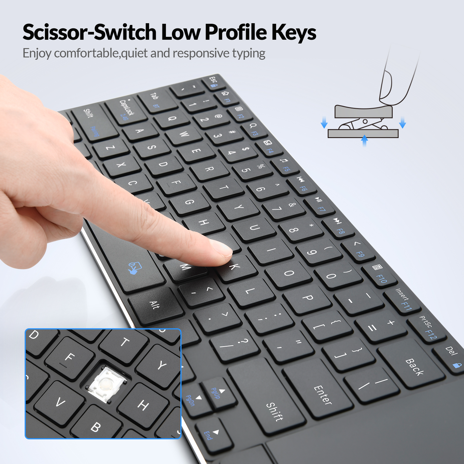 Rii Mini Keyboard Wireless 2.4GHz & Bluetooth with Large Touchpad & Media Keys Stainless Steel K22BT - Image 7