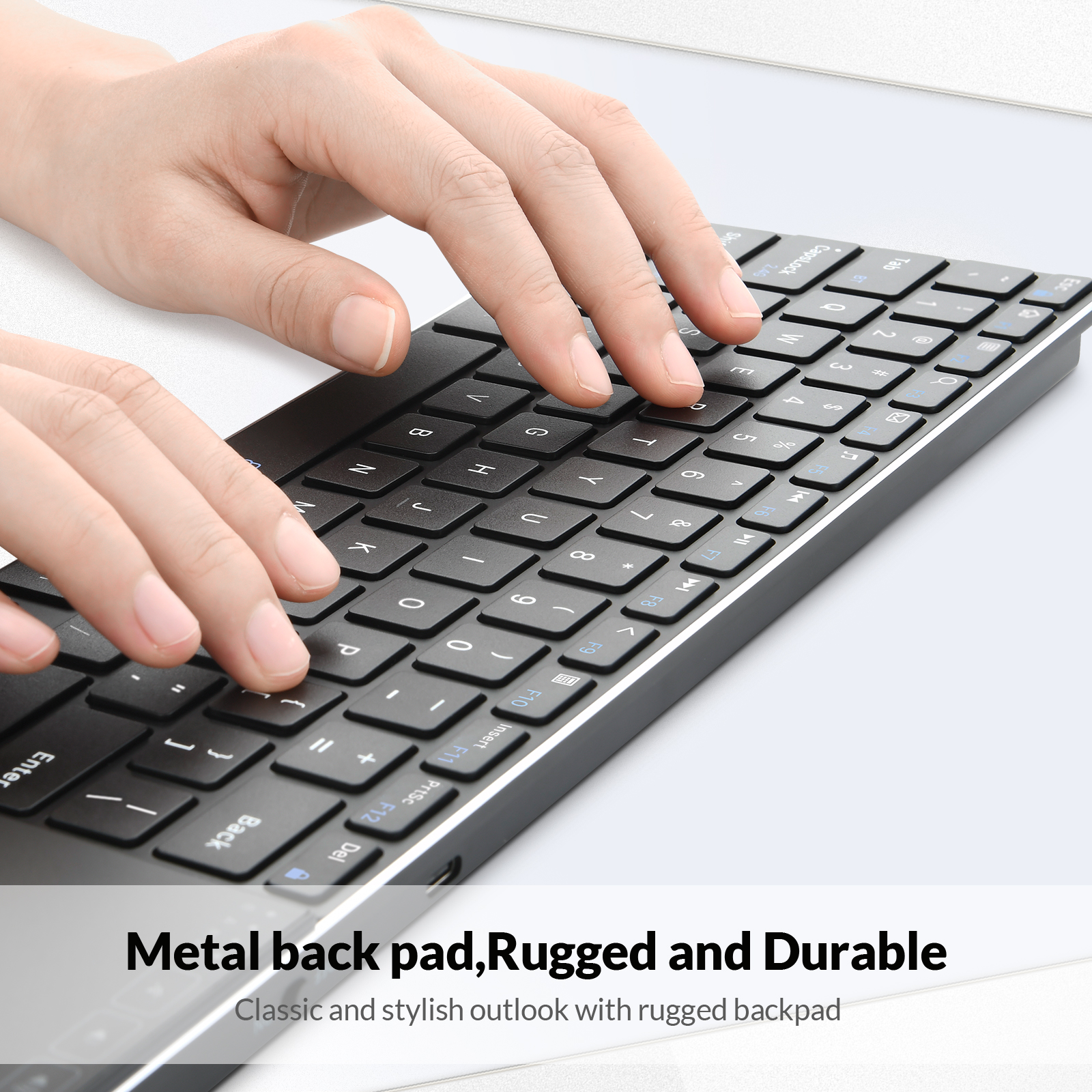 Rii Mini Keyboard Wireless 2.4GHz & Bluetooth with Large Touchpad & Media Keys Stainless Steel K22BT - Image 9