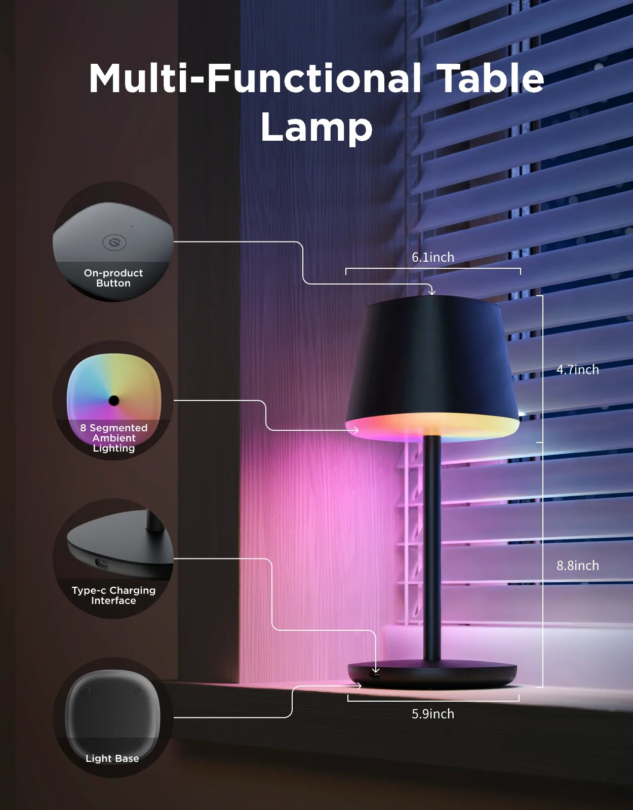 Govee Lamp Table RGBICWW Portable 30hrs (Table Lamp Classic) - Image 9