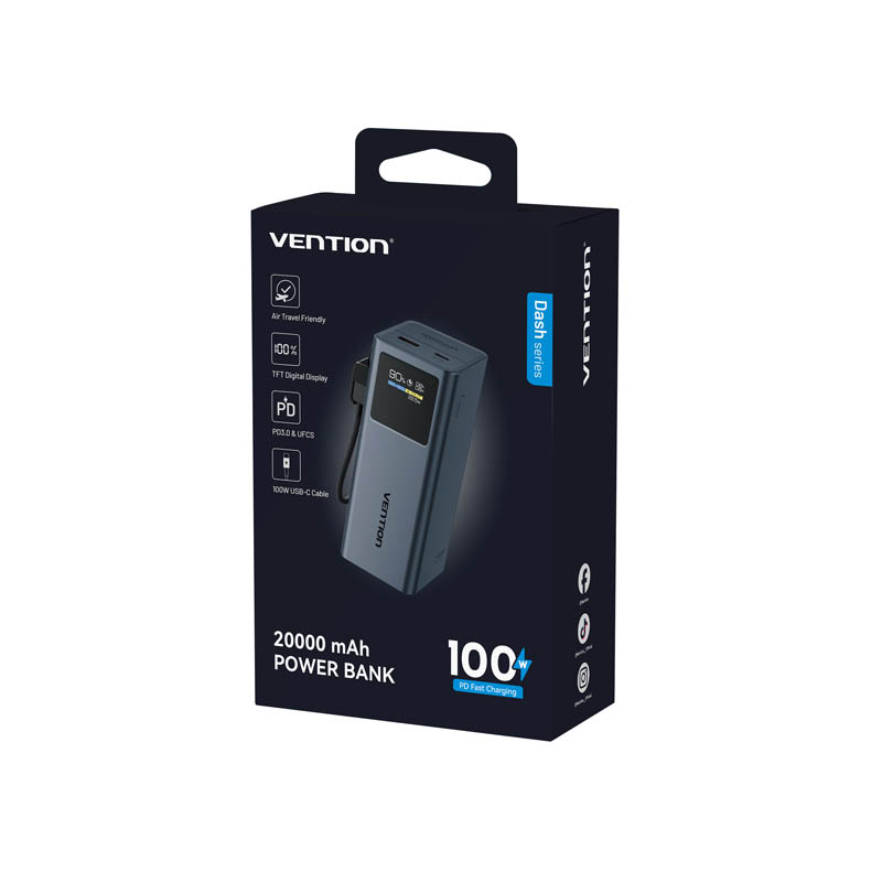 Vention MA Powerbank 20000mAh 100W 2xUSB-C 1xUSB-A TFT Display +100W Cable FKCH0 - Image 19