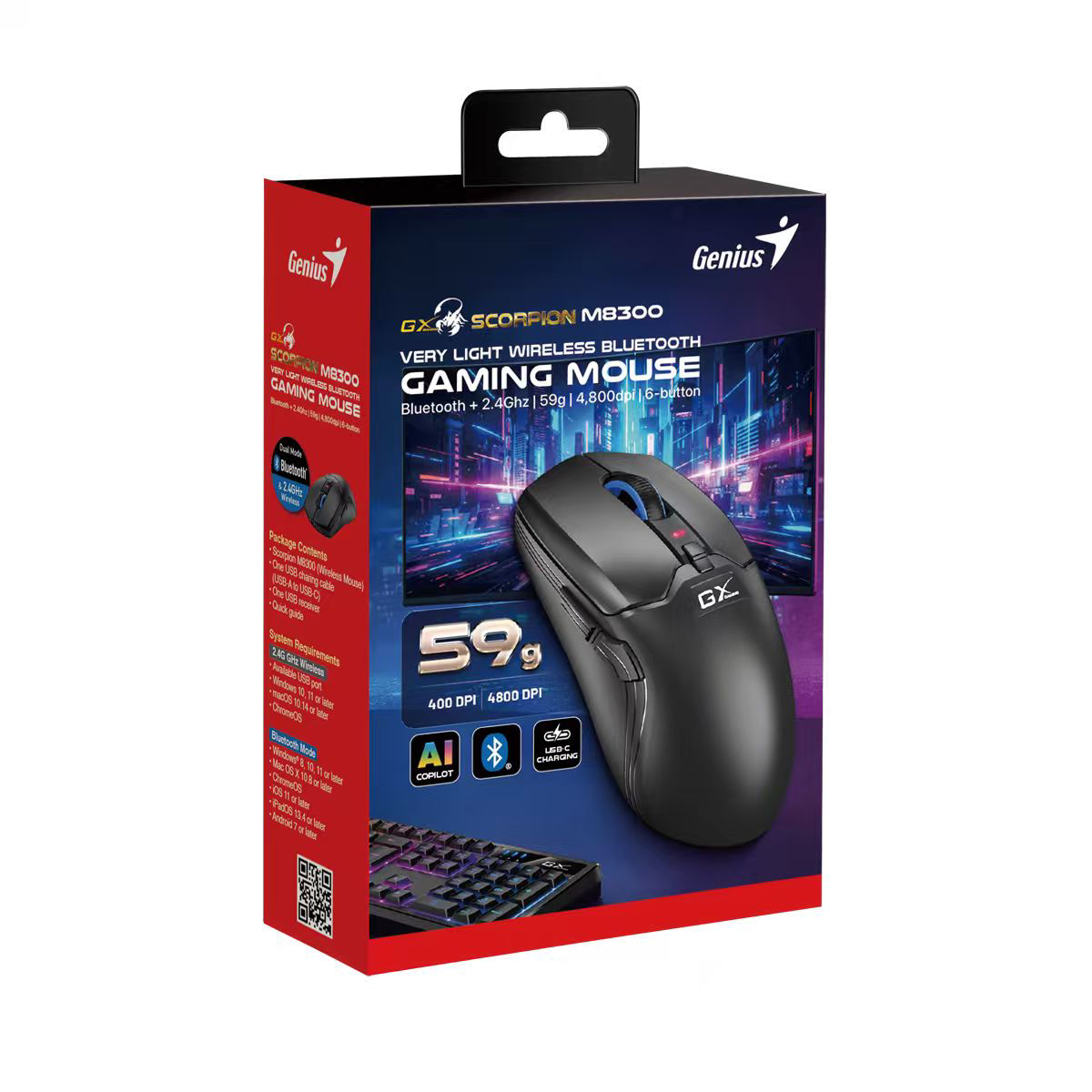Genius Gaming Mouse Wireless+BT Rechargable & Lightweight RGB 4800DPI Scorpion M8300 Black - Image 7