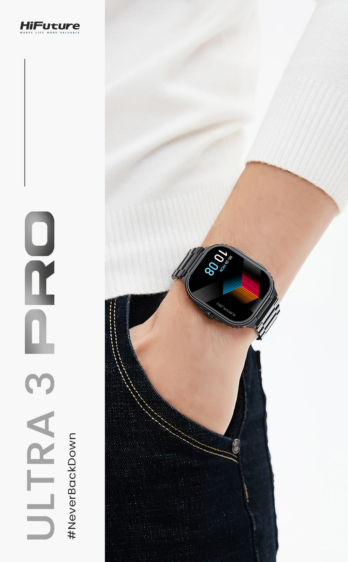 HiFuture Luxury Sport SmartWatch ULTRA 3 Pro Stainless Steel AMOLED Black - Image 8