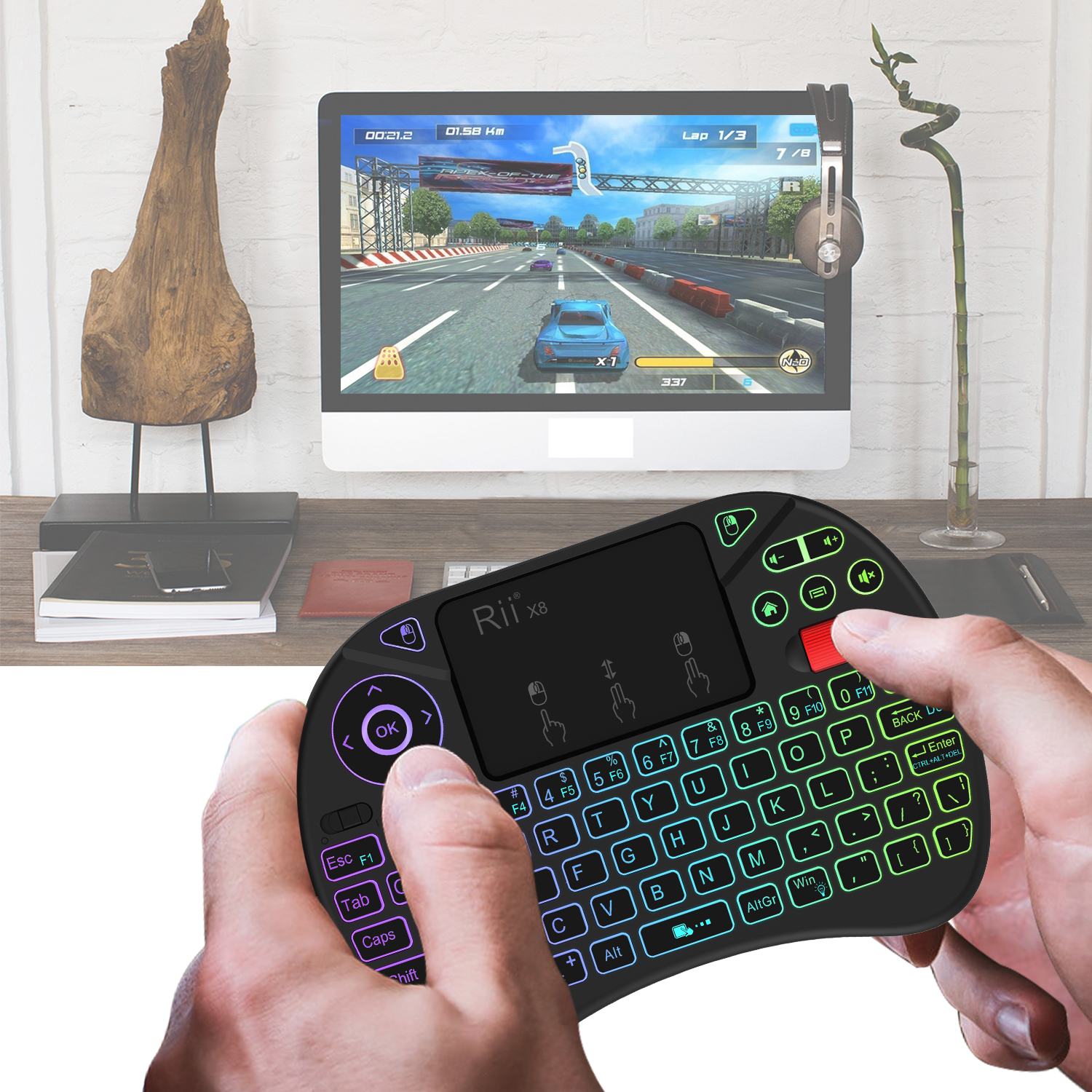 Rii Mini Keyboard Wireless 2.4GHz with Touchpad, Scrollwheel & Media Keys RGB X8 - Image 7