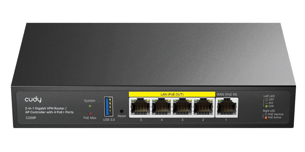 Cudy Router/AP Controller Gigabit VPN with 4 Poe+ Ports C200P