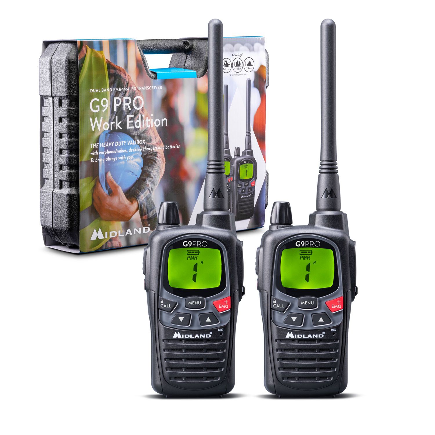 Midland G9 Pro Work Edition Valibox Includes 2x G9 Pro with Long Antenna