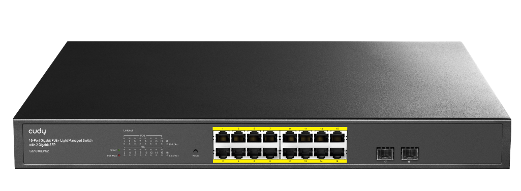 Cudy Switch PoE Gigabit Light Managed 16PoE with 2 SFP 200W GS1016EPS2
