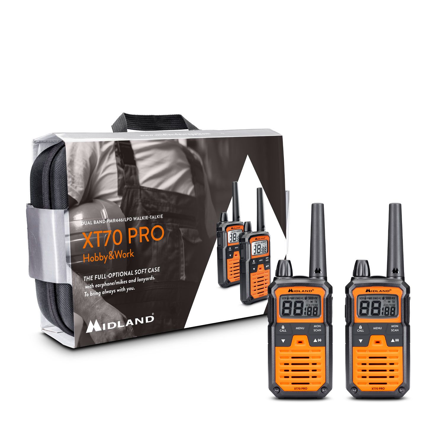 Midland XT70 Pro Hobby & Work Radio Walkie Talkies incl 2x Earphones